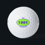 1991 30th Birthday Green Name any year Golf Balls Golfball<br><div class="desc">1991 30. Geburtstag Grün Name jedes Jahr Golf Balls. Personalisieren Sie Ihren Vornamen und Nachnamen und bearbeiten Sie das Jahr für jeden Golf Ball,  der von Oval Logo angeboten wird.</div>