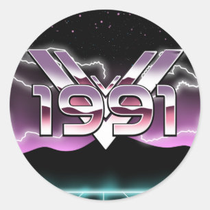 1991 Tech noir Button Throw Kissen Runder Aufkleber