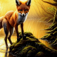 "1992" Art de la toile de chasse de renard