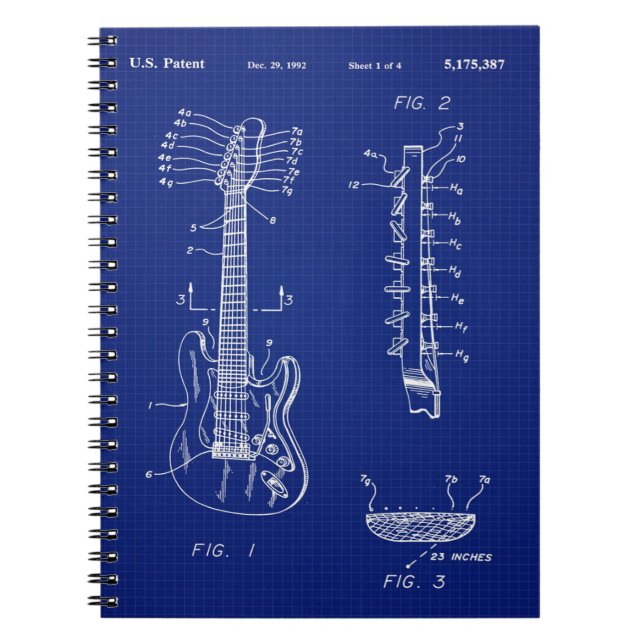 1992 Guitar Blueprint - Niedliches Funny Music Lov Notizblock (Vorderseite)