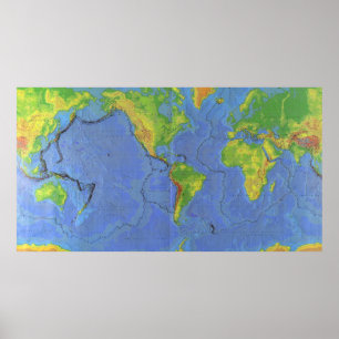 1994 Physical World Map - Tectonic Plates - USGS Poster