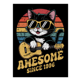 1996 Birthday Cat Lover Ukulele Retro 30th Bday  Poster