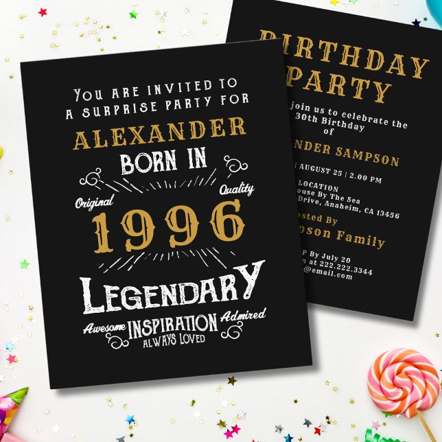 1996 Budget 30th Birthday Invitation Legend Flyer (1996 birthday invitation budget flyer. White background.)