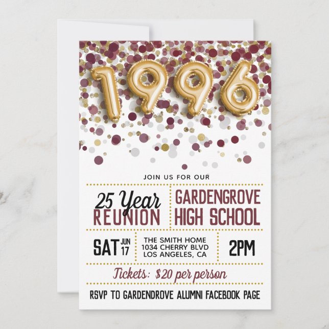 1996 High School Uni Wiedersehen Einladung (Vorderseite)