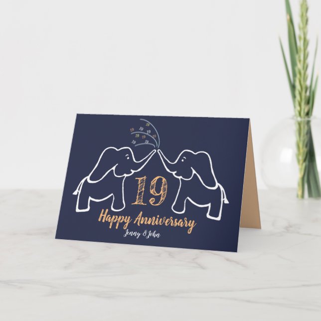 19. Bronze Hochzeitstag niedliche Elefantenkarte Karte (Vorderseite)