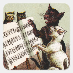 19. C. singende Katzen Quadratischer Aufkleber
