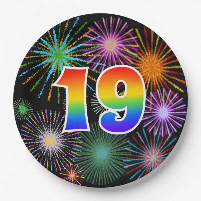 19. Event - Spaß, farbenfroh, kühl, Regenbogen 19 Pappteller (Vorderseite)
