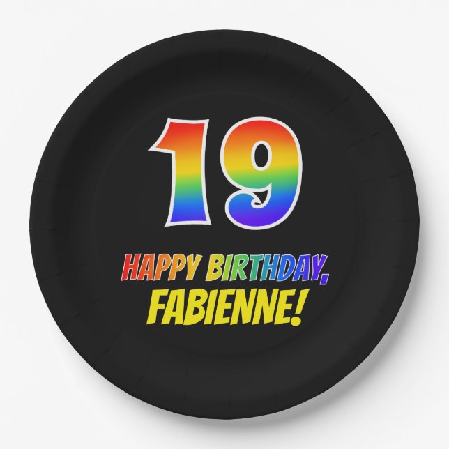 19. Geburtstag: Bold, Fun, Simple, Rainbow 19 Pappteller (Vorderseite)