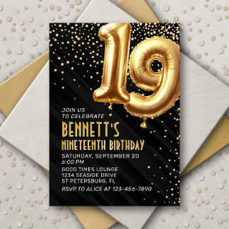 19. Geburtstag Gold Black Einladung