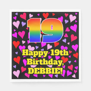 19. Geburtstag: Loving Hearts Pattern, Regenbogen Serviette