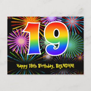 19. Geburtstag – Lustiges Feuerwerk Muster + Regen Postkarte