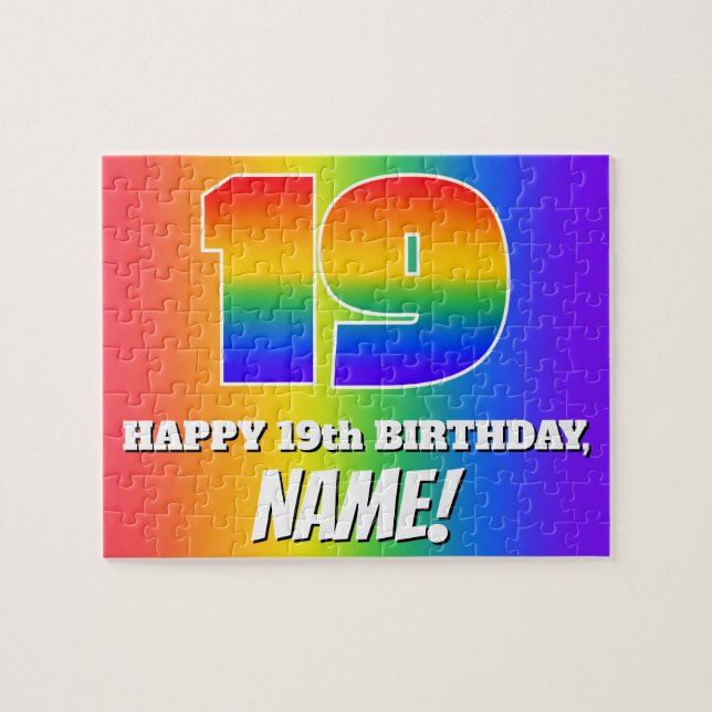 19. Geburtstag — mehrfarbiges Regenbogenmuster "19 (Horizontal)