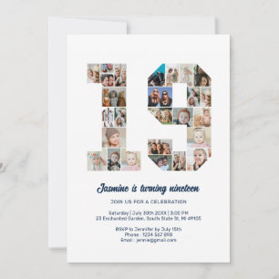 19. Geburtstag Nr. 19 Custom Foto Collage Einladung