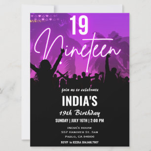 19. Geburtstag Party Rosa Neon Einladung