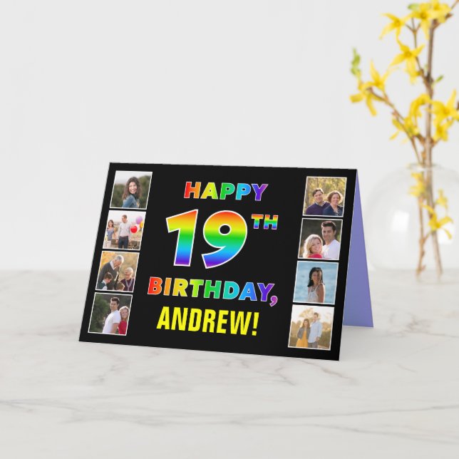 19. Geburtstag: Regenbogentext, benutzerdefinierte Karte (Gelbe Blume)