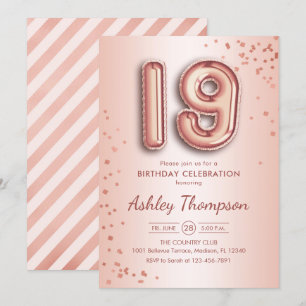 19. Geburtstag - Rose Gold Balloons Einladung