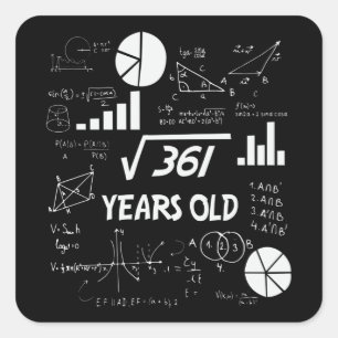 19. Geburtstag Square Root Mathe 19 Jahre alt Tag Quadratischer Aufkleber