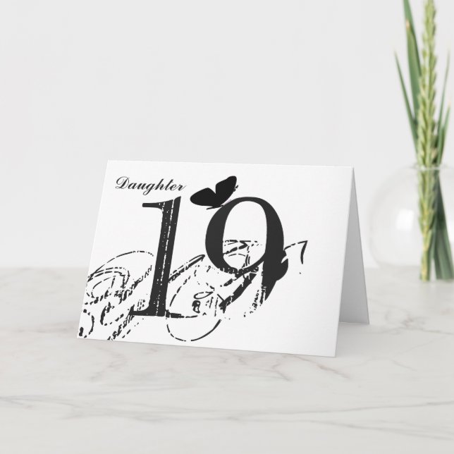 19. Geburtstag, Tochter, Schmetterling, schwarz &  Karte (Vorderseite)