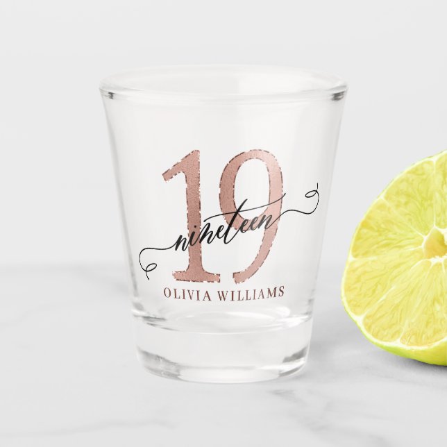 19. Geburtstags-Rose Gold Schnapsglas (Vorderseite)