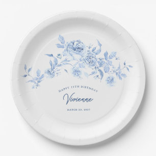19. Geburtstagsparty Blaue Rose Blumenmuster Custo Pappteller