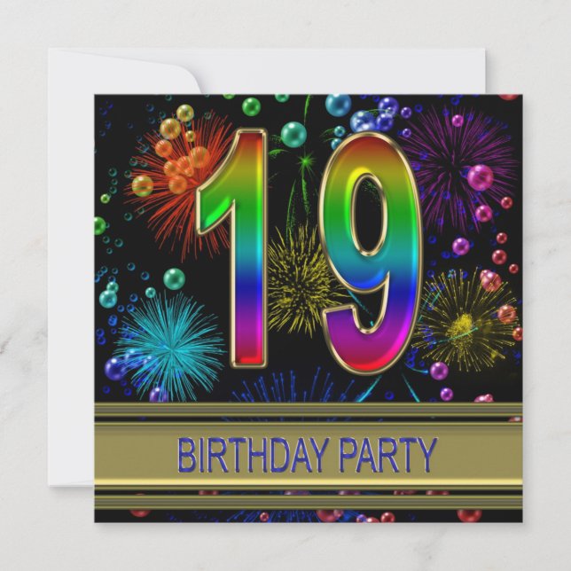 19. Geburtstagsparty Einladung mit Blasen (Vorderseite)