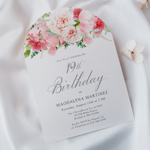 19. Geburtstagsparty Pink Peony Floral Arch Einladung