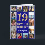 19. Happy Birthday Navy Blue & Gold Foto Collage Karte<br><div class="desc">19. Happy Birthday Navy Blue und Gold Foto Collage Geburtstagskarte. Für weitere Anpassungen klicken Sie bitte auf die Schaltfläche "Anpassen" und verwenden Sie unser Designwerkzeug,  um diese Vorlage zu ändern.</div>