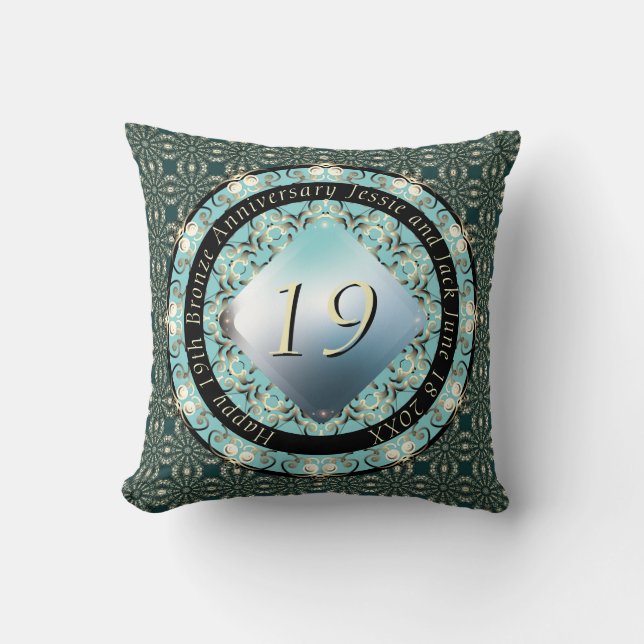 19. Hochzeitstag Acquamarine MedallionText Kissen (Vorderseite)