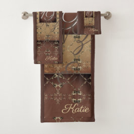 19. Hochzeitstag Dunkle Bronze Monogramm   Badhandtuch Set