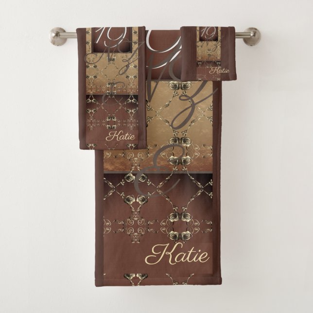 19. Hochzeitstag Dunkle Bronze Monogramm   Badhandtuch Set (Insitu)