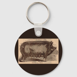 19. Jahrhundert Farm Animal Print Berkshire Sauen Schlüsselanhänger
