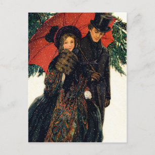 19. Jh. Junges Paar im Winter Postkarte