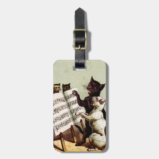 19. Jh. singende Katzen Gepäckanhänger (Vorderseite vertikal)