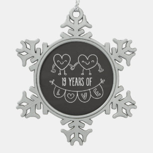 19. Jubiläum Geschenk Chalk Herzen Schneeflocken Zinn-Ornament