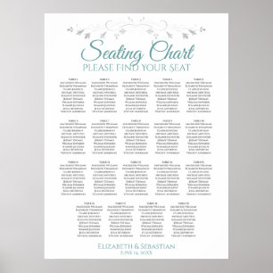 19 Tabelle Aquamarin & grau Hochzeitstabelle Poster