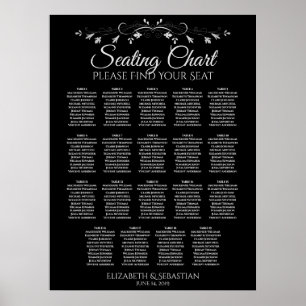 19 Tabelle Elegant Black Wedding Seating Chart Poster