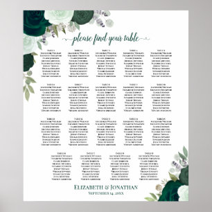 19 Tabelle Emerald Floral Chic Hochzeitsdiagramm Poster