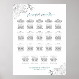19 Tabelle Frily Wedding Seating Chart Weiß & Aqua Poster