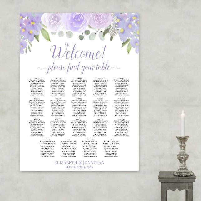 19 Tabelle Tischlavender Floral Hochzeitskarte Poster (In Situ on Wall)
