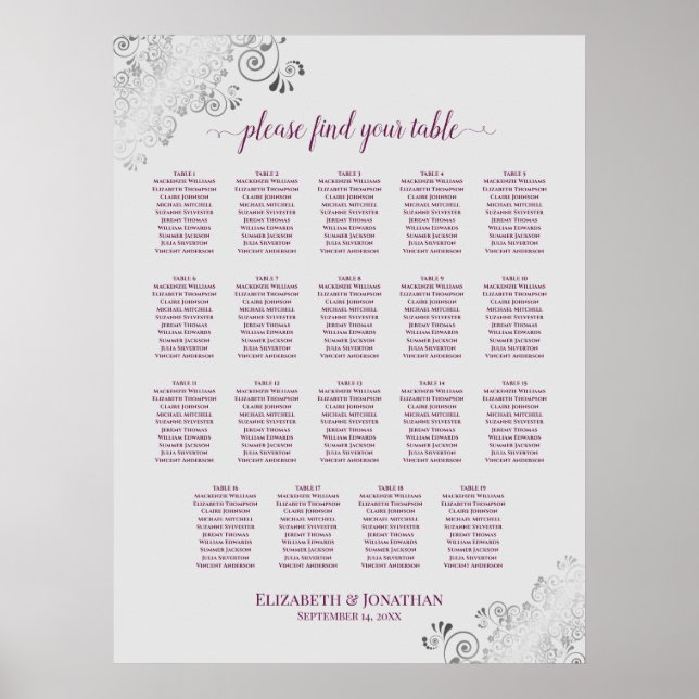 19 TabellenCassis on Gray Wedding Seating Chart Poster (Vorne)