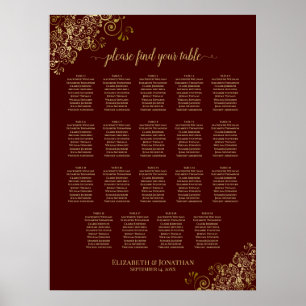 19 Tableau Lacy Gold & Auburn Mariage Seating Char