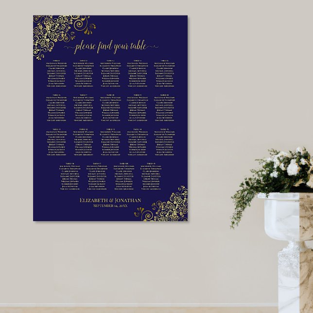19 Tableau Lacy Gold Marine Blue Mariage Seating C (On Wall)
