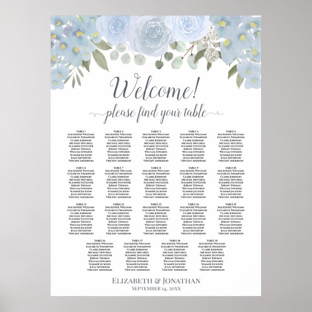 19 Tafelblau-Rose Boho Chic Seating Chart Poster (Vorne)