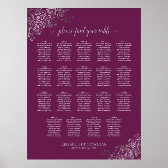 19 Tafelsilber auf Cassis Wedding Seating Chart Poster (Vorne)