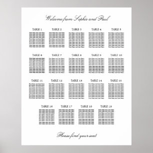 19 Tisch Eleganter Minimalistischer Sitzplan Poster