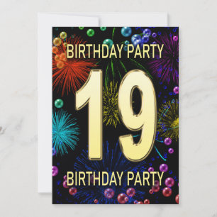 19e anniversaire Fête Invitation Feu d'artifice Bu