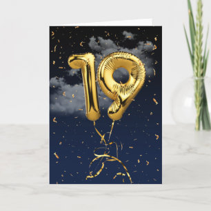 19e Anniversaire Gold Mylar Balloon et carte Confe