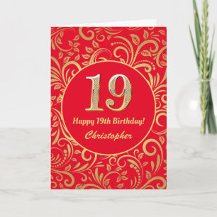 19e anniversaire Rouge et or modèle floral