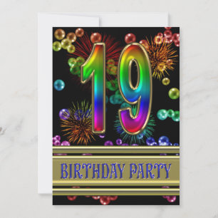 19e fête d'anniversaire Invitation avec bulles