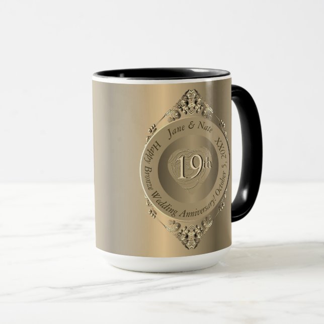 19ème ou 8ème anniversaire Mariage de bronze Mug (Devant droit)